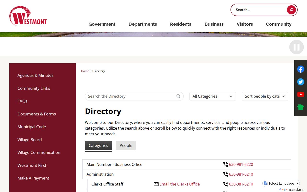 Westmont residents directory Village staff lookup