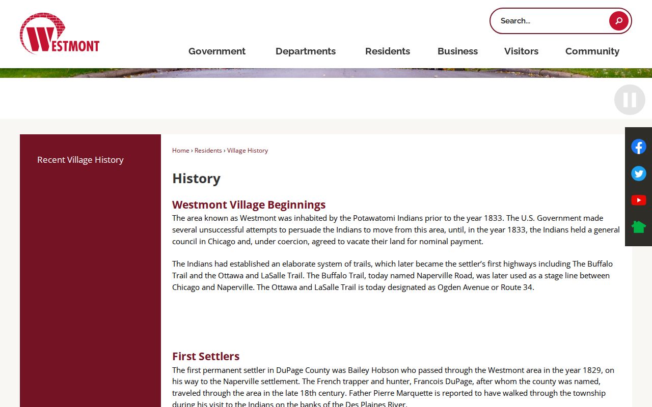 Westmont residents directory Village history record
